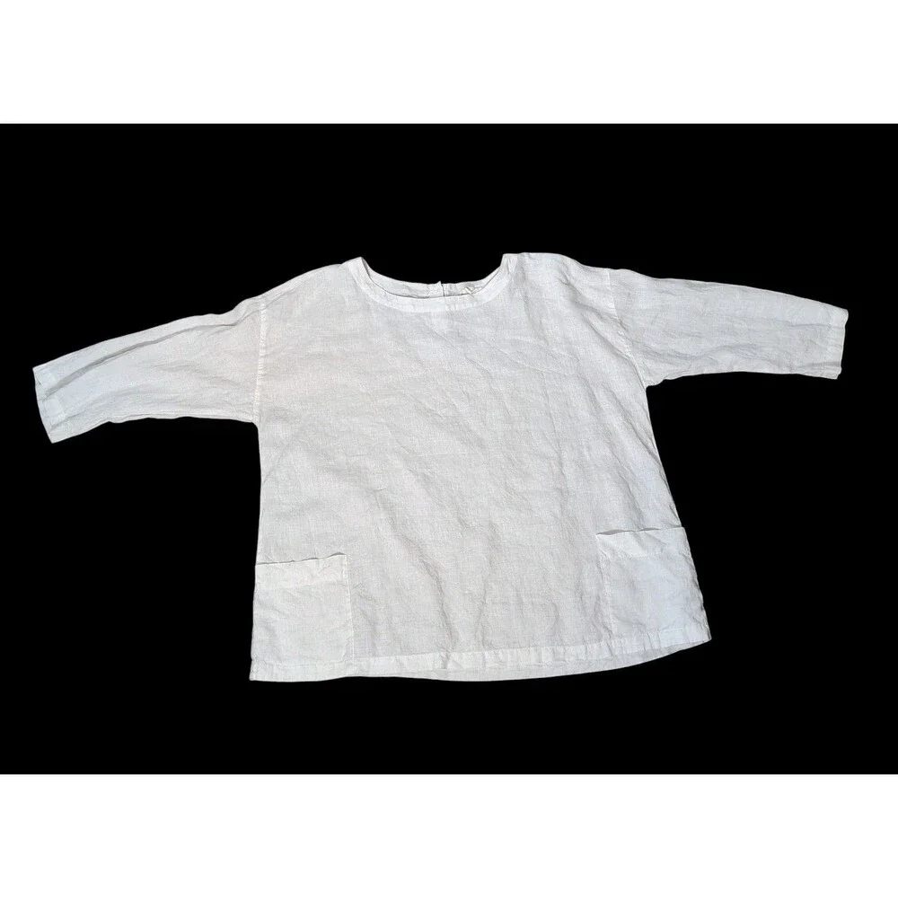 Eileen Fisher Linen Top Size Medium White Boxy Pockets Minimalist Lagenlook